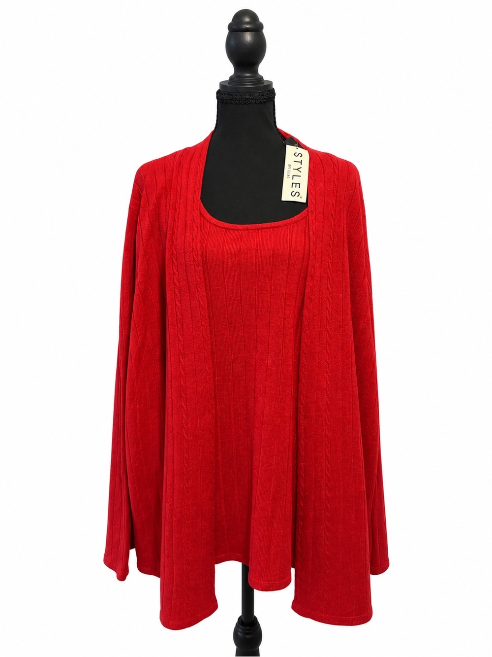 Lane Bryant Red Cable-Knit Tank and Open-Front Cardigan Set
